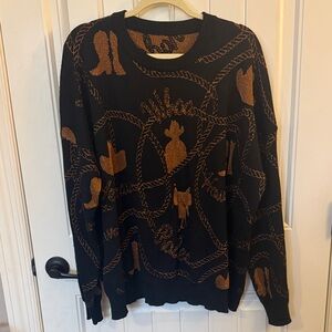Elegant Black and Brown Women’s Western Reversible Crewneck Sweater